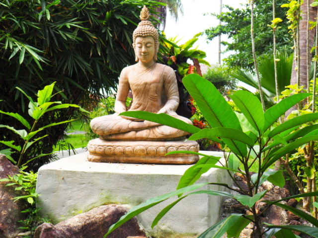 Soška Buddhy v jóga centru Samma Karuna, Koh Phangan, Thajsko, 2017